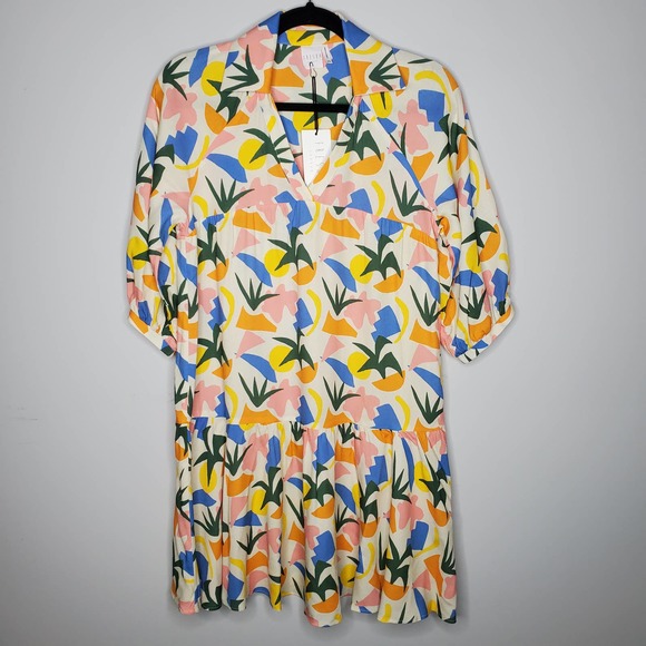 FRESHA Abbott Verano V-Neck 3/4 Puff Sleeve Tiered Mini Dress Sz X-Small XS - Picture 3 of 9